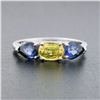 Image 2 : 14k White Gold 2.25 ctw Oval Yellow & Pear Cut Blue Sapphire Three 3 Stone Ring