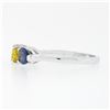 Image 5 : 14k White Gold 2.25 ctw Oval Yellow & Pear Cut Blue Sapphire Three 3 Stone Ring