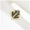 Image 3 : Vintage 14K Yellow Gold Puffed 3D Textured Multi Leaf Ring w/ Single Cut Diamond
