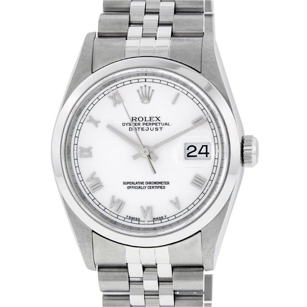 Rolex Mens Stainless Steel No Hole Sapphire White Roman Datejust With Jubilee Ba