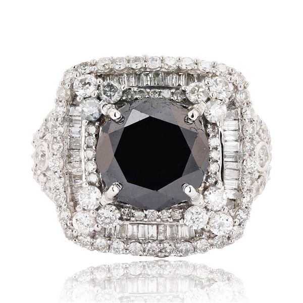 4.82 ctw Black CENTER Diamond 14K White Gold Ring (7.27 ctw Diamonds)