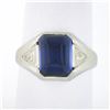 Image 1 : Mens Vintage 14k Gold Cabochon Bezel Blue Stone Solitaire w/ Engraved Sides Ring