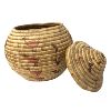Image 1 : HAND WOVEN BIRD PATTERN GRASS BASKET W/ LID 