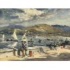 Image 2 : PORT LANDSCAPE SCENE BY R. TPVPRI(?) - FRAMED WATERCOLOUR ON CANVAS BOARD - FORTARABIE