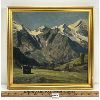Image 1 : MOUNTAIN LANDSCAPE W/ CABIN BY T. G. GREENE(?) - FRAMED OIL ON CANVAS BOARD