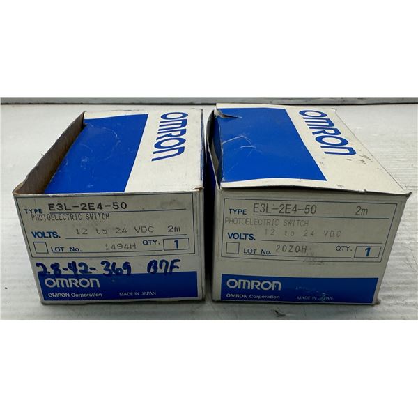 Lot of (2) Omron #E3L-2E4-50 Photoelectric Switches