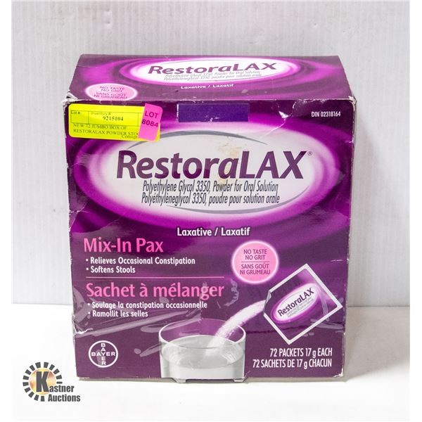 NEW 72 JUMBO BOX OF RESTORALAX POWDER STOOL