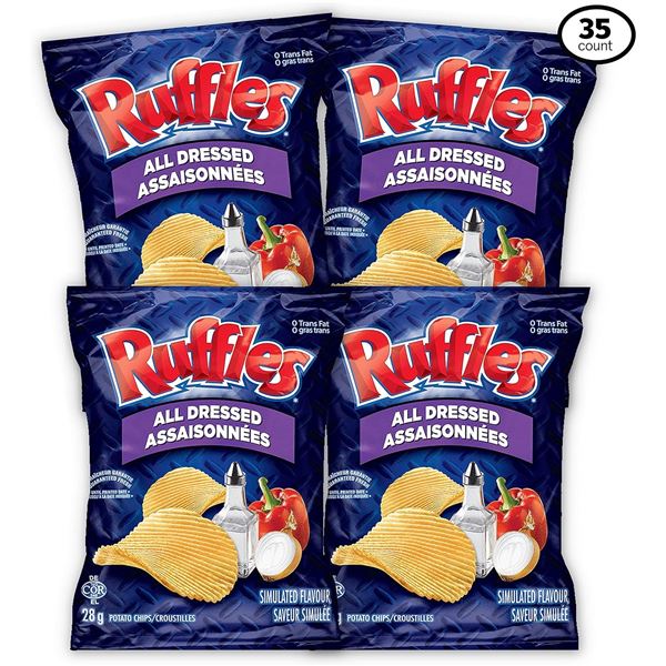 NEW CASE OF RUFFLES ALL DRESSED CHIPS 28G BAGS