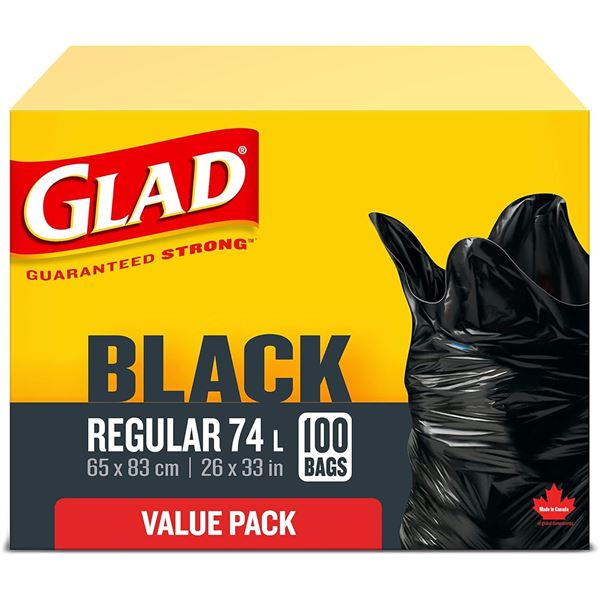 NEW GLAD BLACK REGULAR 74L GARBAGE BAGS 100 BAGS