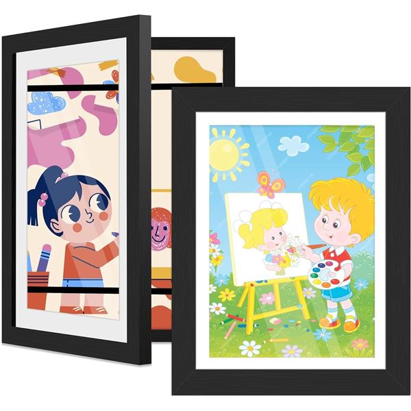 NEW 2 PACK FRONT OPENING KIDS ART FRAMES - BLACK