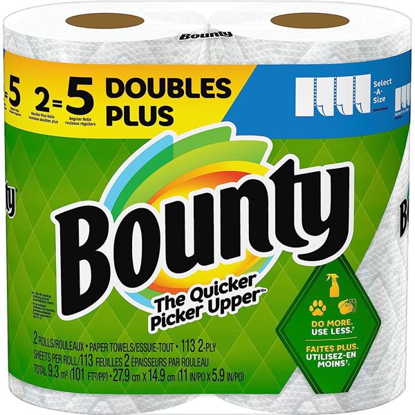 NEW BOUNTY PAPER TOWELS 2 DOUBLE ROLLS PLUS