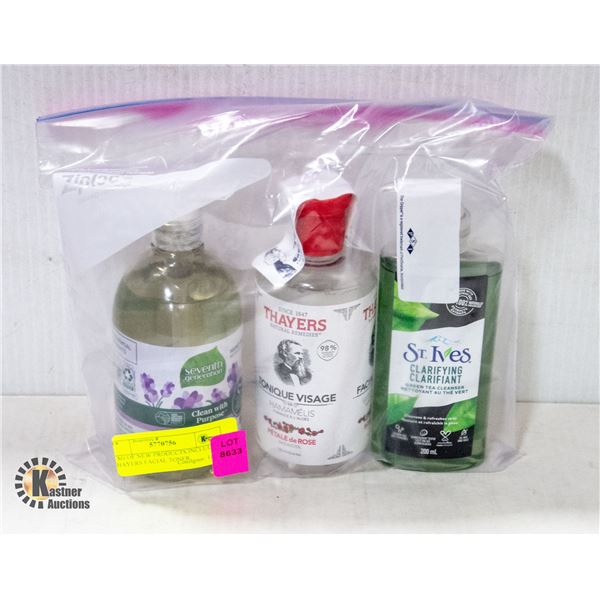 BAG OF NEW PRODUCTS INCLUDES THAYERS FACIAL TONER,