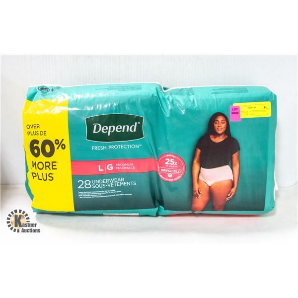 NEW 28 PACK OF DEPEND FRESH PROTECTION LARGE