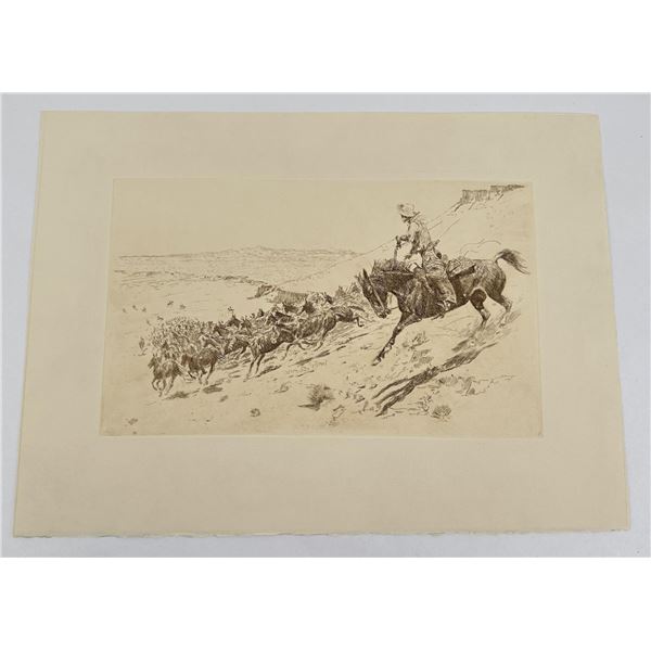 John Edward Borein Running Wild Horses Etching