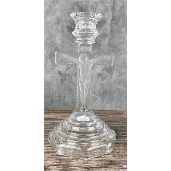 Frosted Glass Crucifix Candleholder