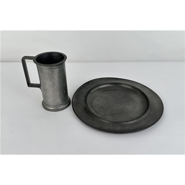 Antique Pewter Tankard And Plate