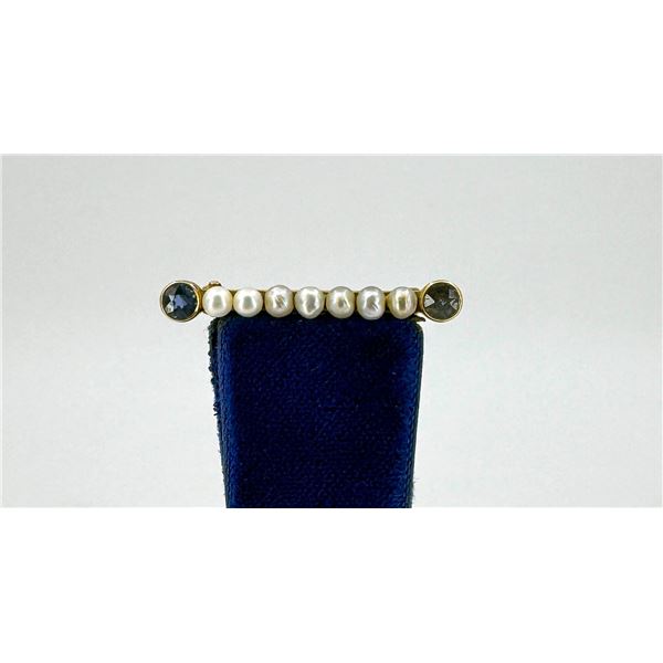 14k Gold Victorian Sapphire Pearl Brooch