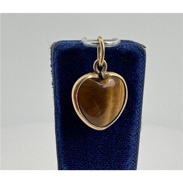 14k Gold Tigers Eye Heart Charm