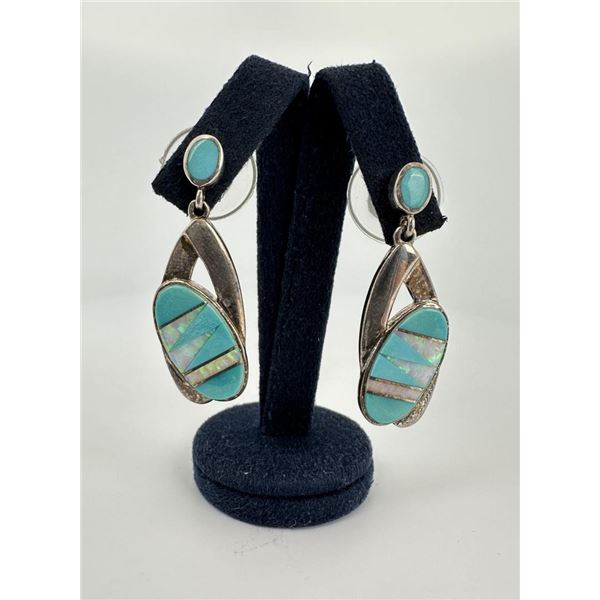 Zuni Inlaid Sterling Silver Earrings