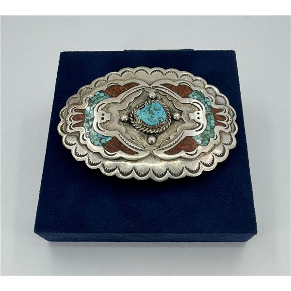 Navajo Sterling Silver Turquoise Belt Buckle HMIJ