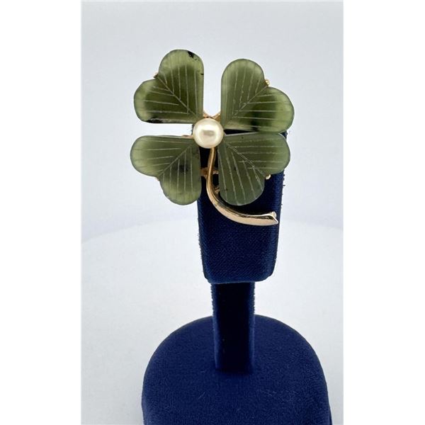 Swoboda Jade Pearl Shamrock Brooch