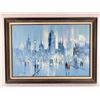 Image 1 : Mid Century Cityscape Oil on Canvas Painting