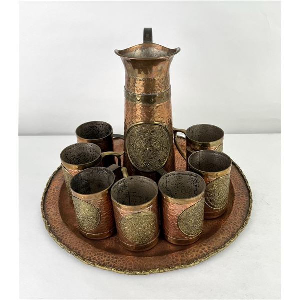 Mexican Hand Hammered Copper Mug Set