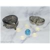 Image 1 : Lot of 2 Heart Shaped Trinket Box - Silver Plate with Contents