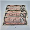 Image 1 : 5 $2 1954 Canadian Banknotes
