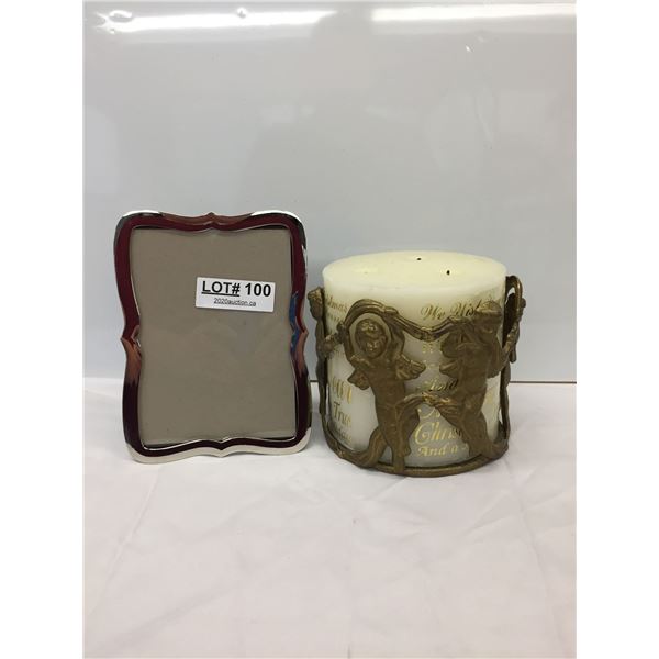 PICTURE FRAME AND LARGE 'DREAMS' TABLE CANDLE