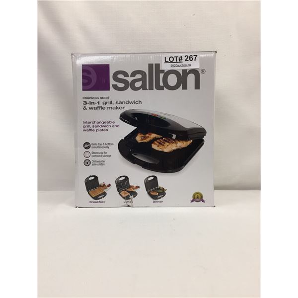 SALTON 3IN1 GRILL SANDWICH AND WAFFLE MAKER