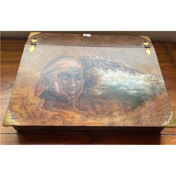 Antique Wooden Mirror Lined Box