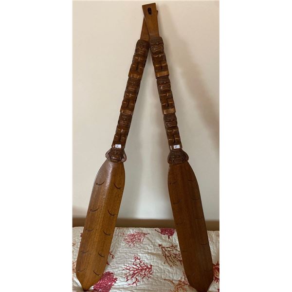 Set Of Totem Pole Style Carved Wooden Ores