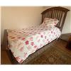 Image 1 : Single Wooden Bed Frame With Box Spring  Mattress And Bedding