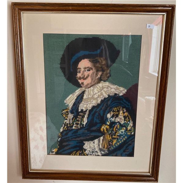 Vintage Area Rug With Framed Embroidery