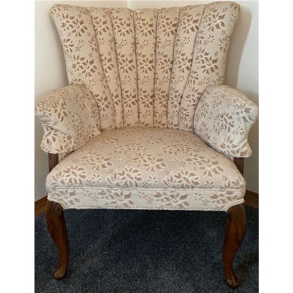 Vintage Upholstered Chair With Wooden Base 27L x 30W x 38T And Sleeves