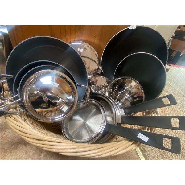 Assortment Of Greenpan Pots And Pans With Basket