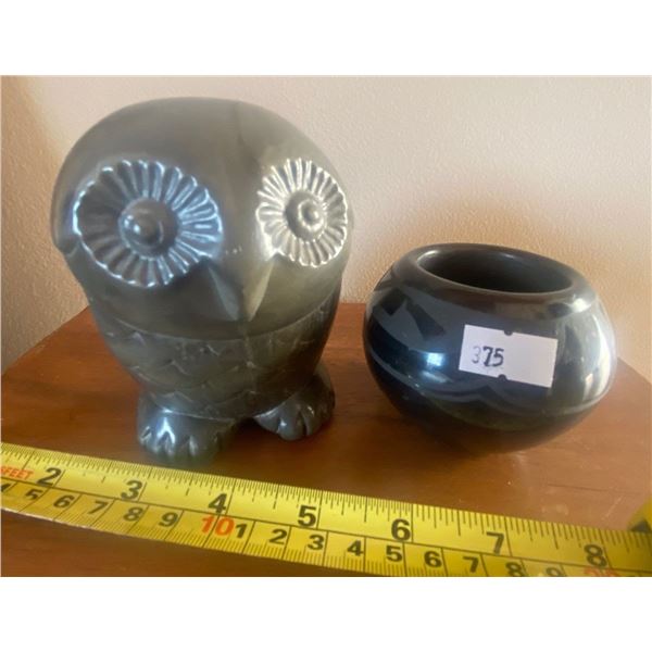 Soap Stone Owl And Ceramic Bowl