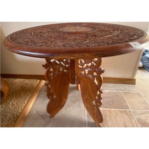 Mid Century Modern Teak Hand Carved Side Table 18D x 19H