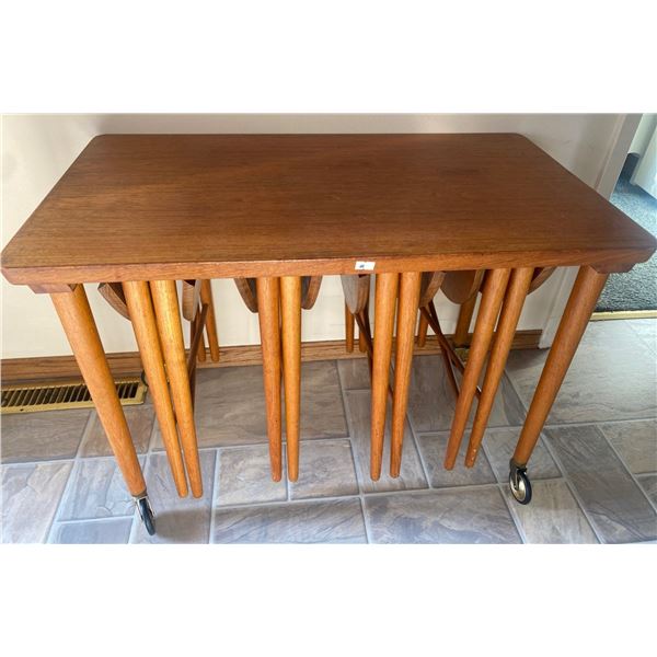 Set Of Teak Foldable Mini Nesting Tables Large Table : 30L x 17W x 21T