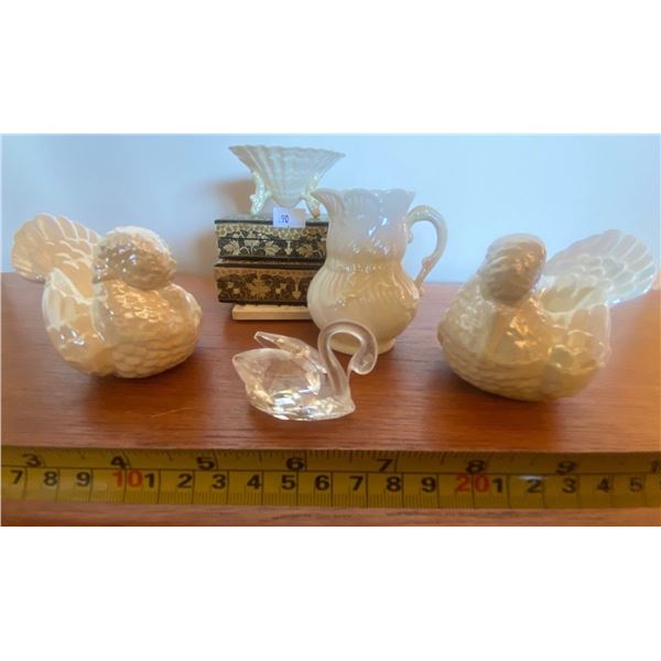 Swarvoski Swan With And Assortment Of Iridecent Ceramic Decor