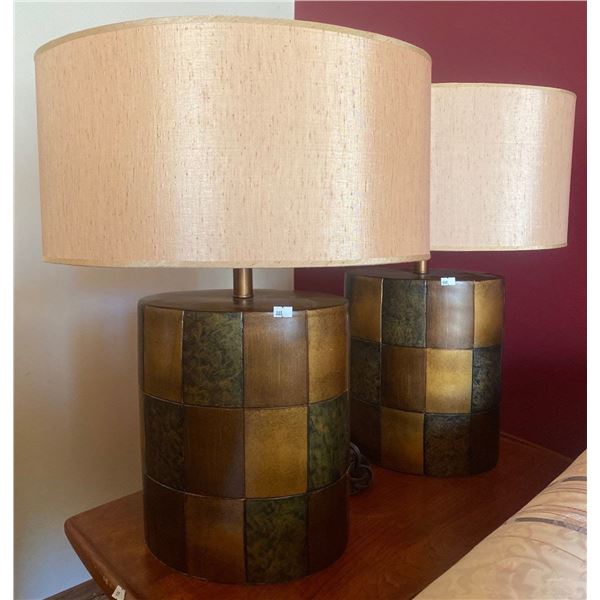 Set Of Wooden Checkerd Lamps
