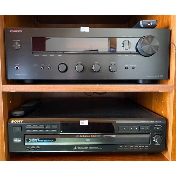 Sony 5 Disc CD Player Mo:CDP-CE315 Onkyo Stereo Reciever Mo:TX-8020 With Audio Sphere Speakers
