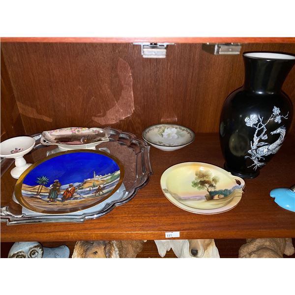 Asian Style Painted Vase And Assorted Decorative Dishware