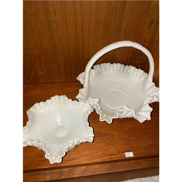 Milk Glass Basket And Matching Candy Bowl