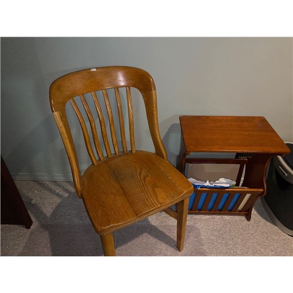 Vintage Wooden Magazine Stand And Chair 18L x 20W x 33T