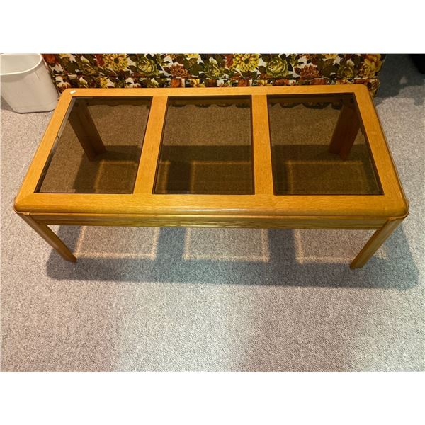 Smoky Glass Top And Wood Coffee Table 48L x 24W x 15T