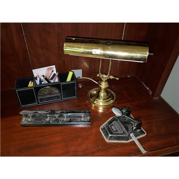 Vintage Lamp With Assortment Of Old Stationary