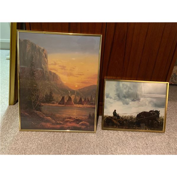 Set Of Metallic Framed Decorative Prints 14 x 11       16 x 20