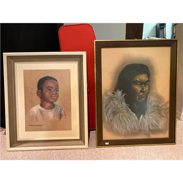 Jean Kushner Little Boy On Fabric And Darlene M. Mcnally  Native Man Drawing 21 x 27